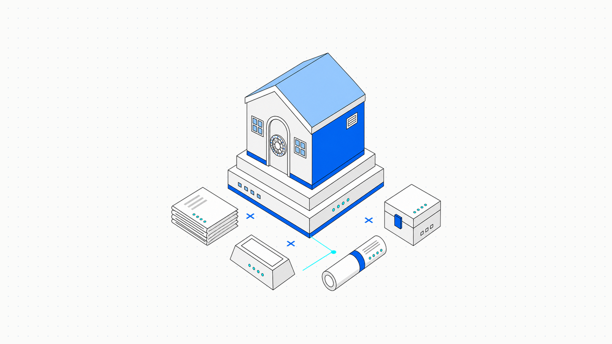Illustration : un coffre patrimonial entouré des actifs d’un family office